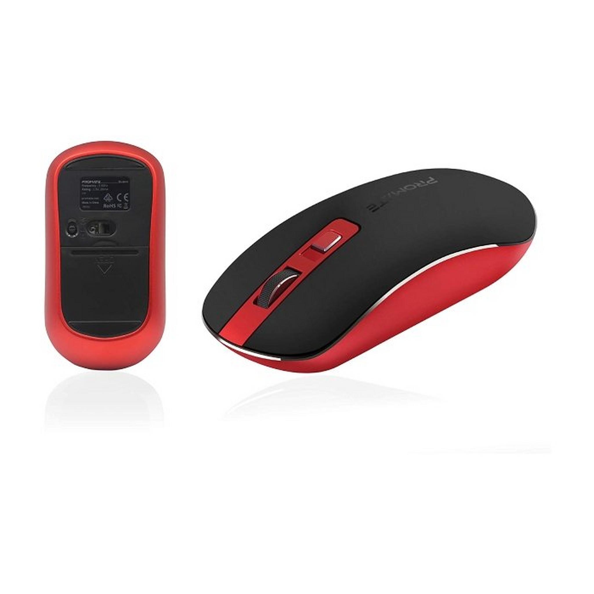 Promate Suave High Precision Ergonomic Wireless Mouse - Red