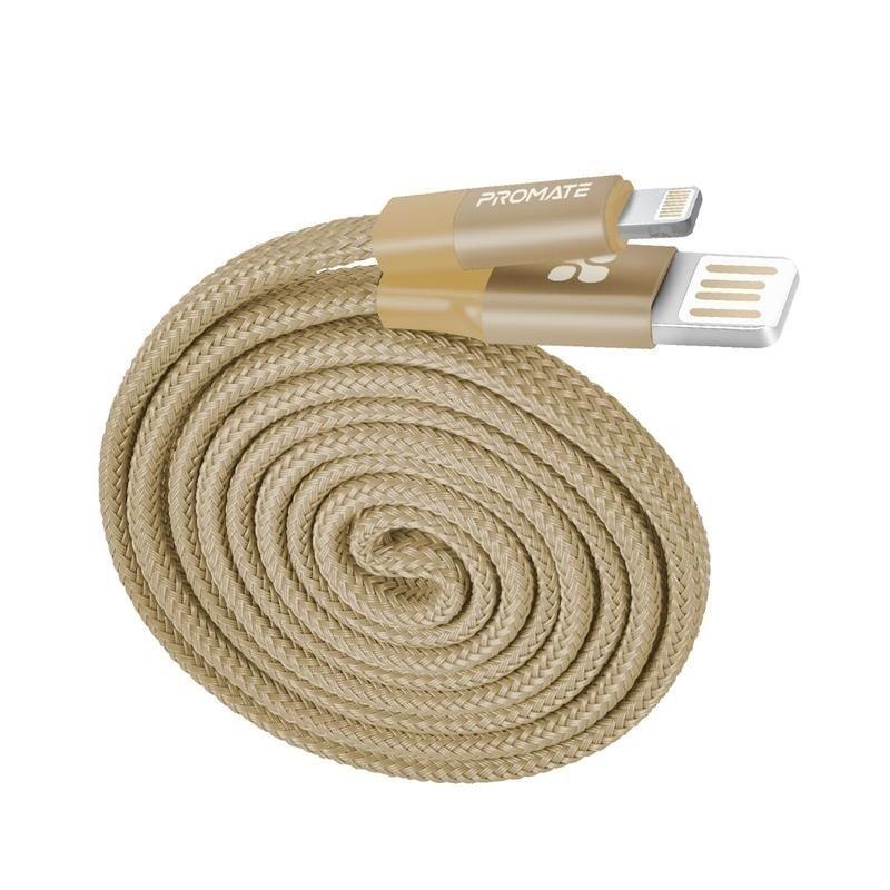 Promate Coiline-i Auto-Rolling Reversible 3.2Ft USB-A to Lighting Cable - Gold