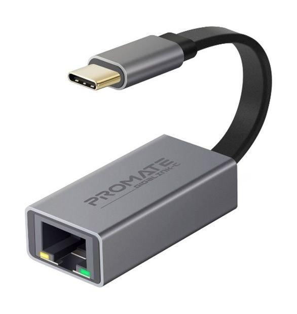 Promate GigaLink.C USB Type-C to Ethernet Adapter - Grey | Xcite Kuwait