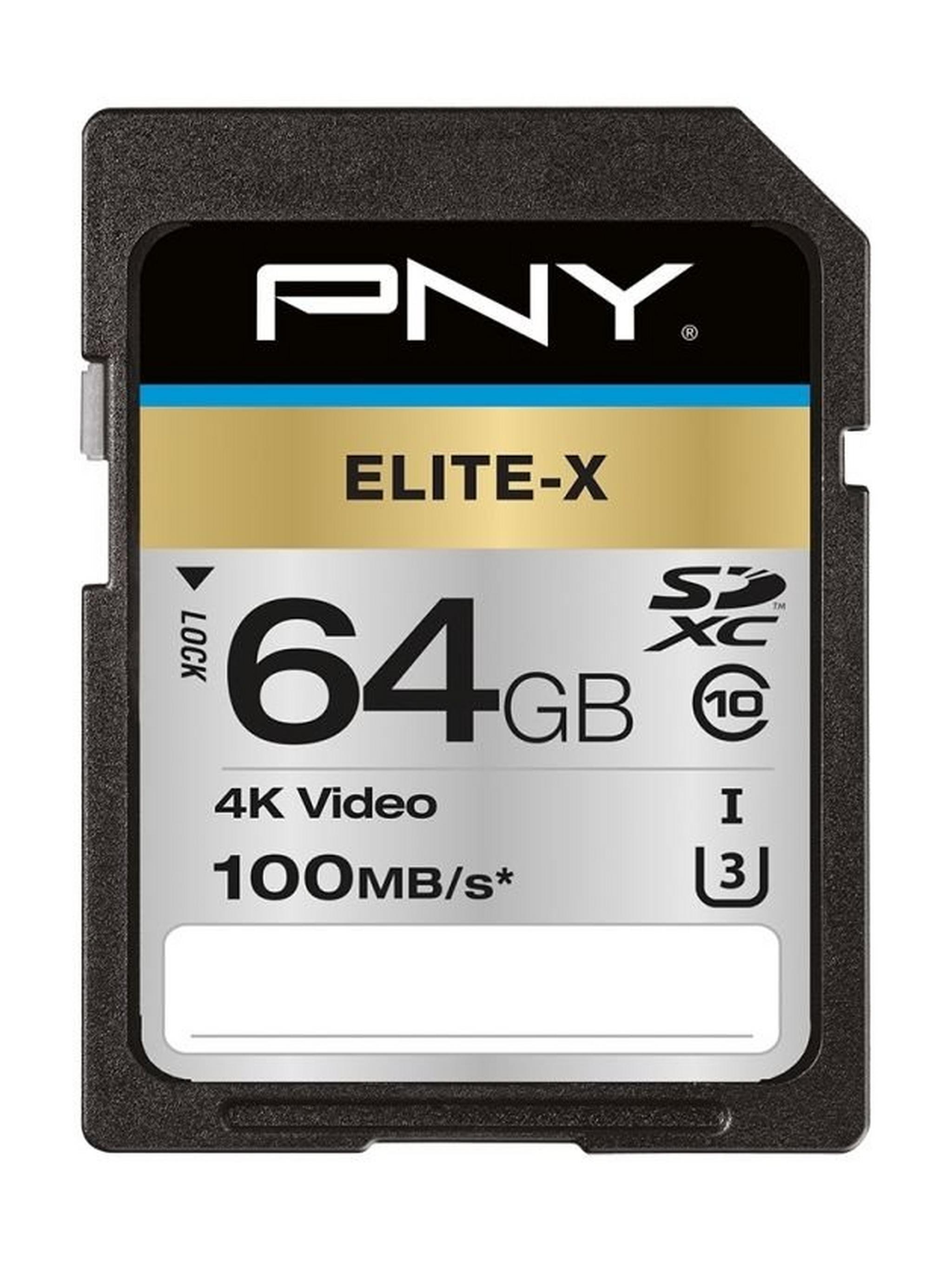 Pny Elite-X Class 10 SDXC Memory Card -64GB