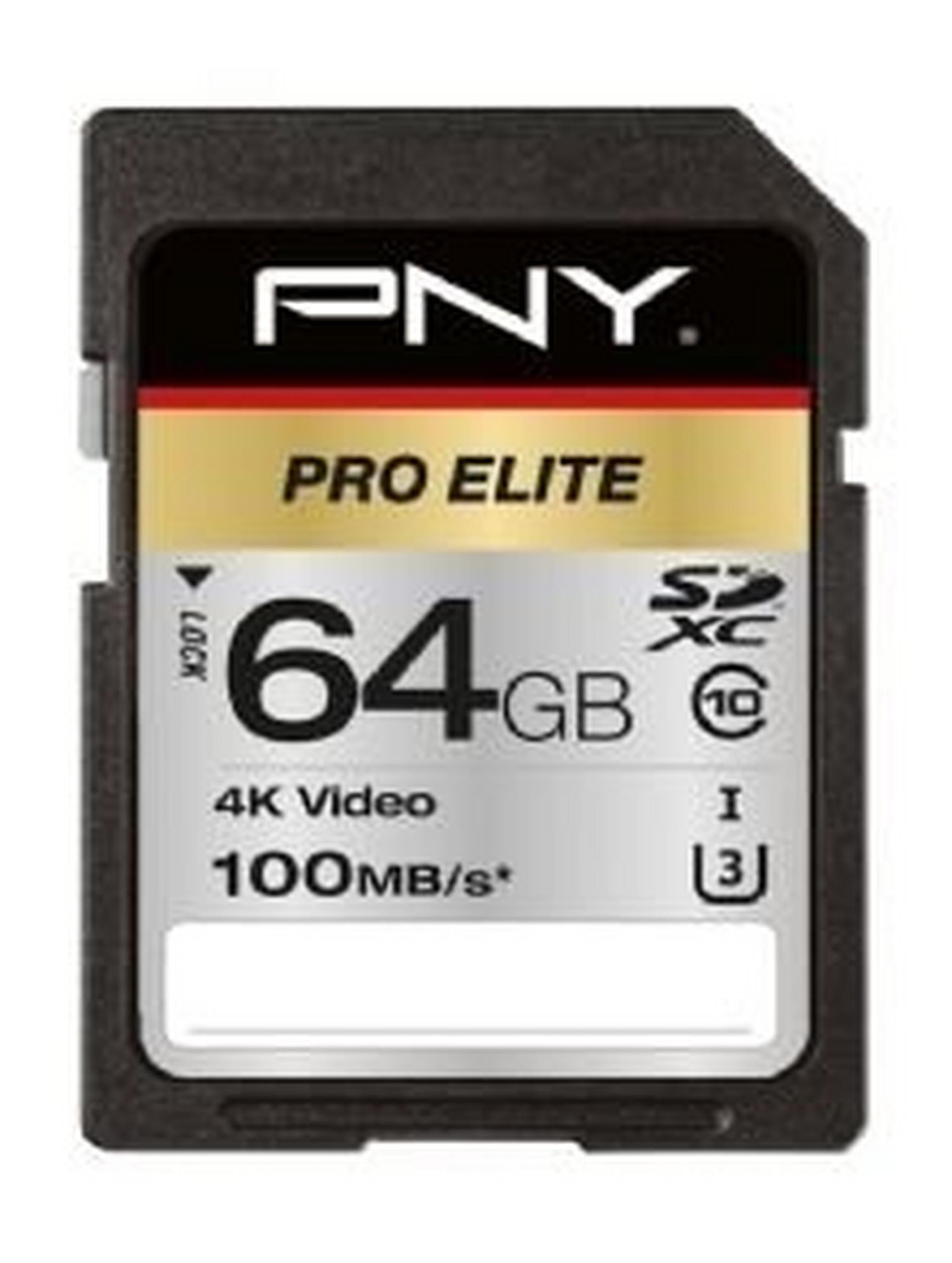 Pny Pro Elite Class 10 SDXC Memory Card - 64GB