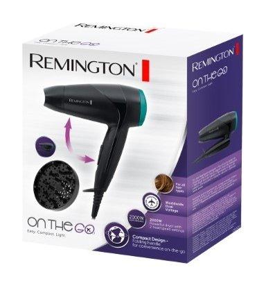 مجفف الشعر  قابل للطي للتنقل من ريمنجتون، بقدرة 2000 واط، 2 إعدادات للحرارة، D1500 - أسود / تركواز