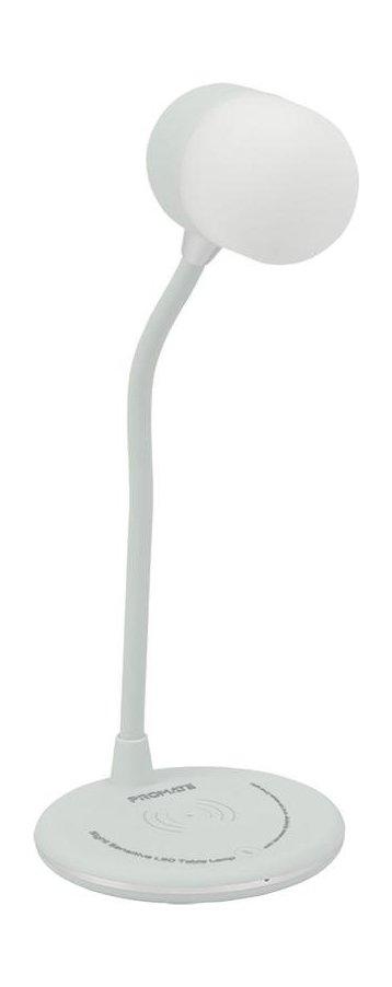 Promate LumiQi Sight Sensitive LED Table Lamp with Wireless Speaker and Wireless Charger - White