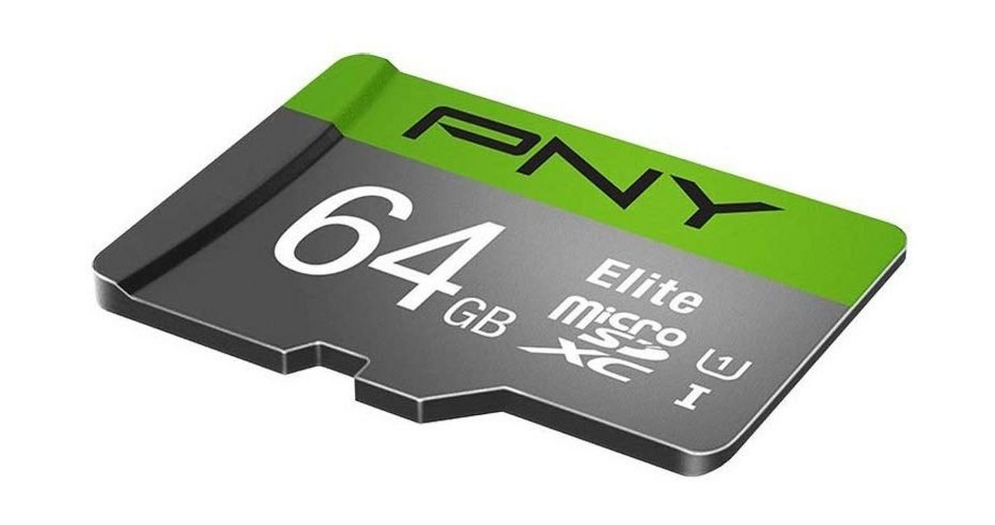 بطاقة ذاكرة PNY إليت مايكروSDXC سعة 64 جيجابايت من الفئة 10