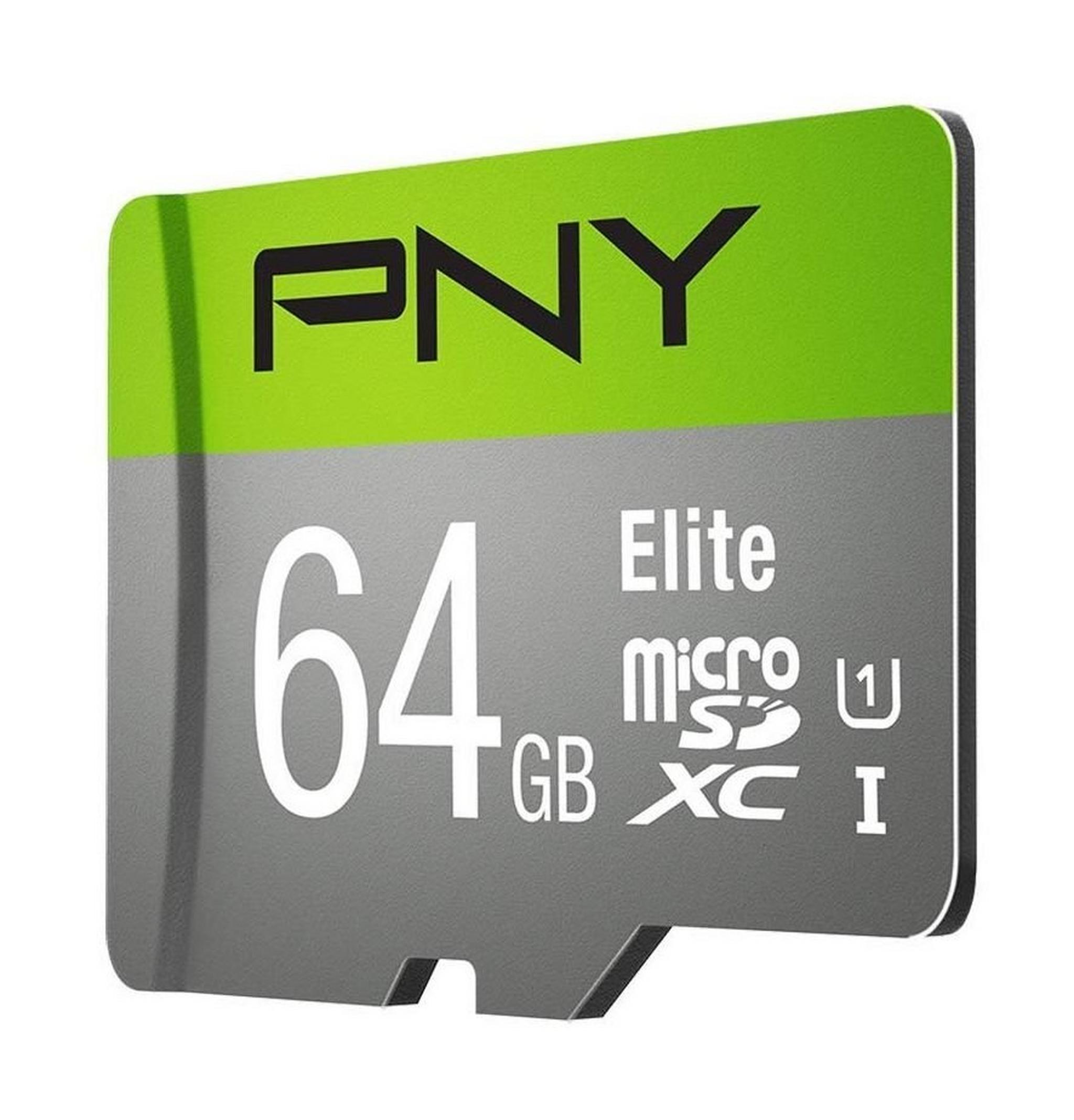 بطاقة ذاكرة PNY إليت مايكروSDXC سعة 64 جيجابايت من الفئة 10