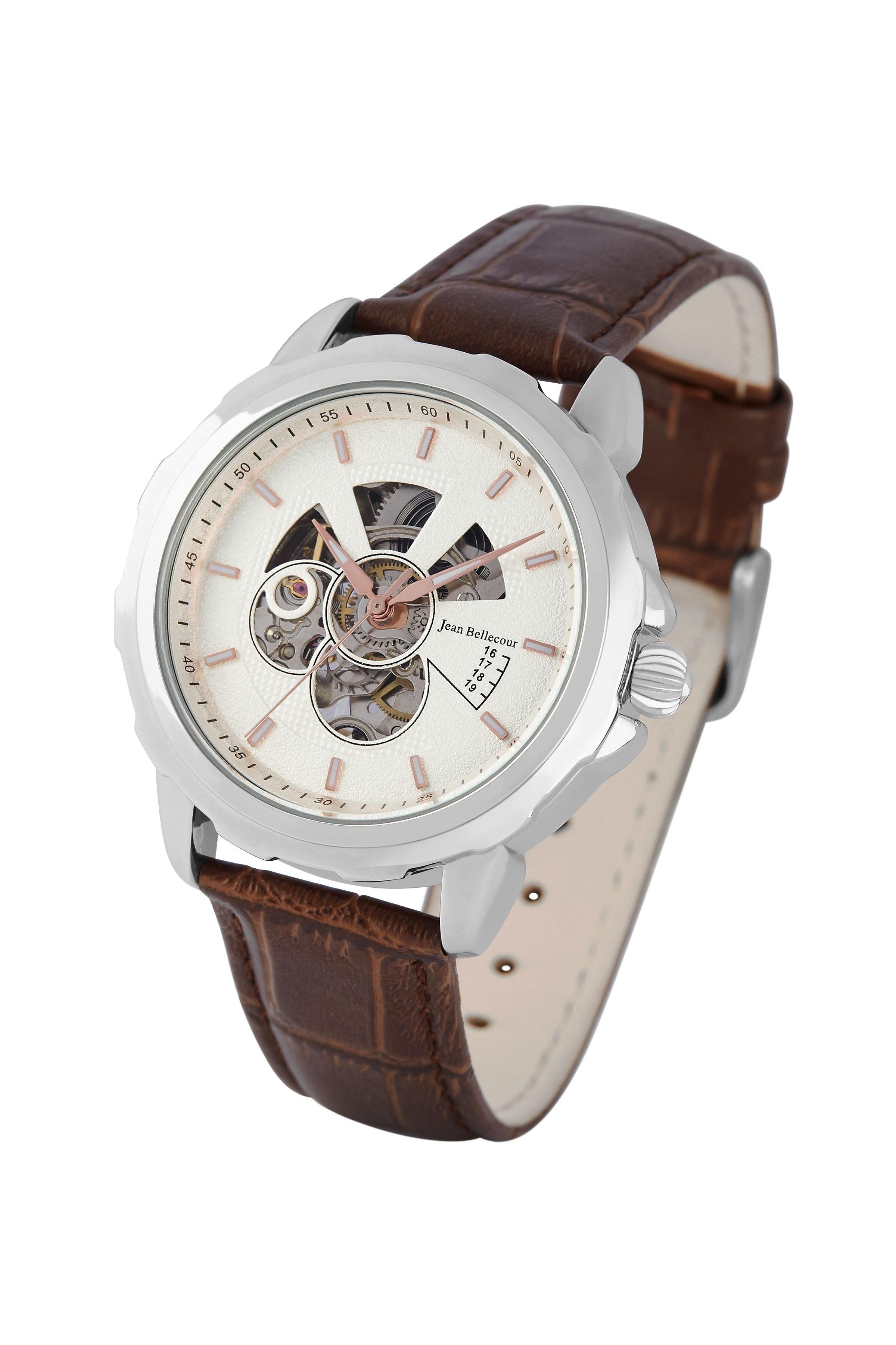 Jean Bellecour 40mm Automatic Analog Gents Leather Watch (JBP1912) - Brown