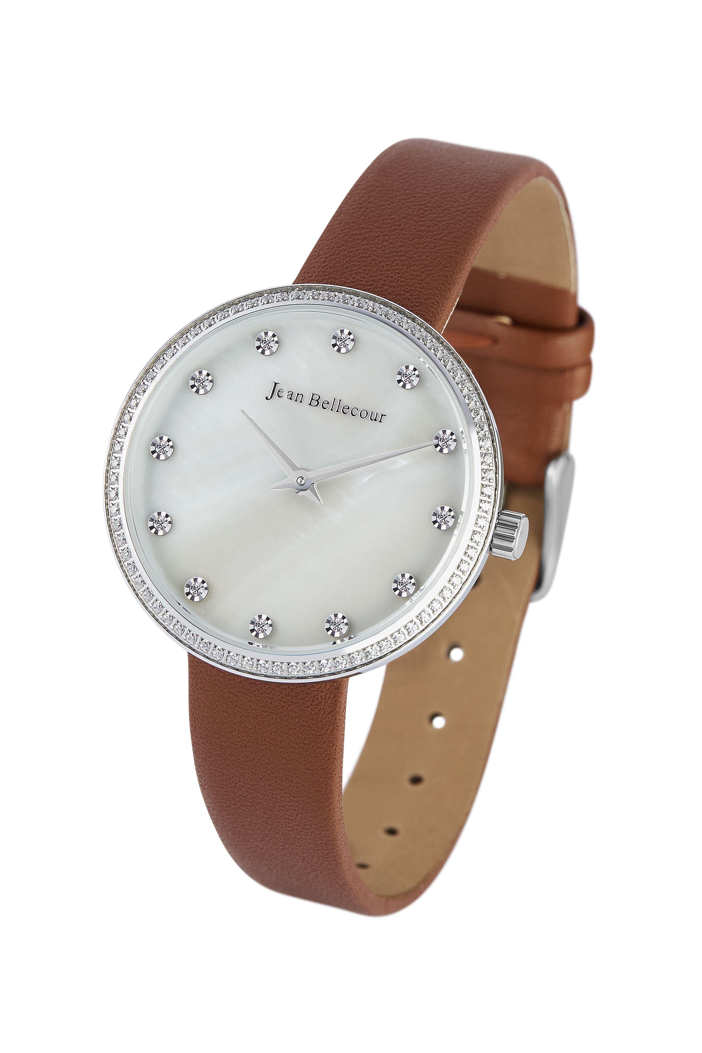 Jean Bellecour 34mm Analog Ladies Leather Watch (JBP1917) - Brown