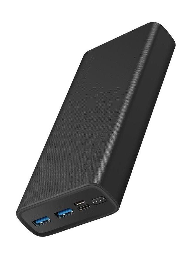 Promate Bolt-20 20000mAh Compact Smart Charging Power Bank - Black