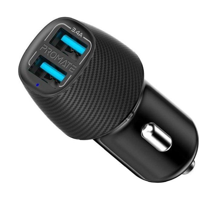 Promate VolTrip-Duo 3.4A Car Charger With Dual USB Ports - Black