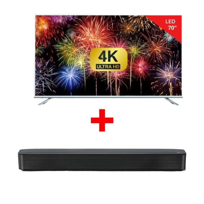 Wansa 70-inch Ultra HD Smart LED TV + LG SK1 2.0 Channel Bluetooth Compact Sound Bar - Black