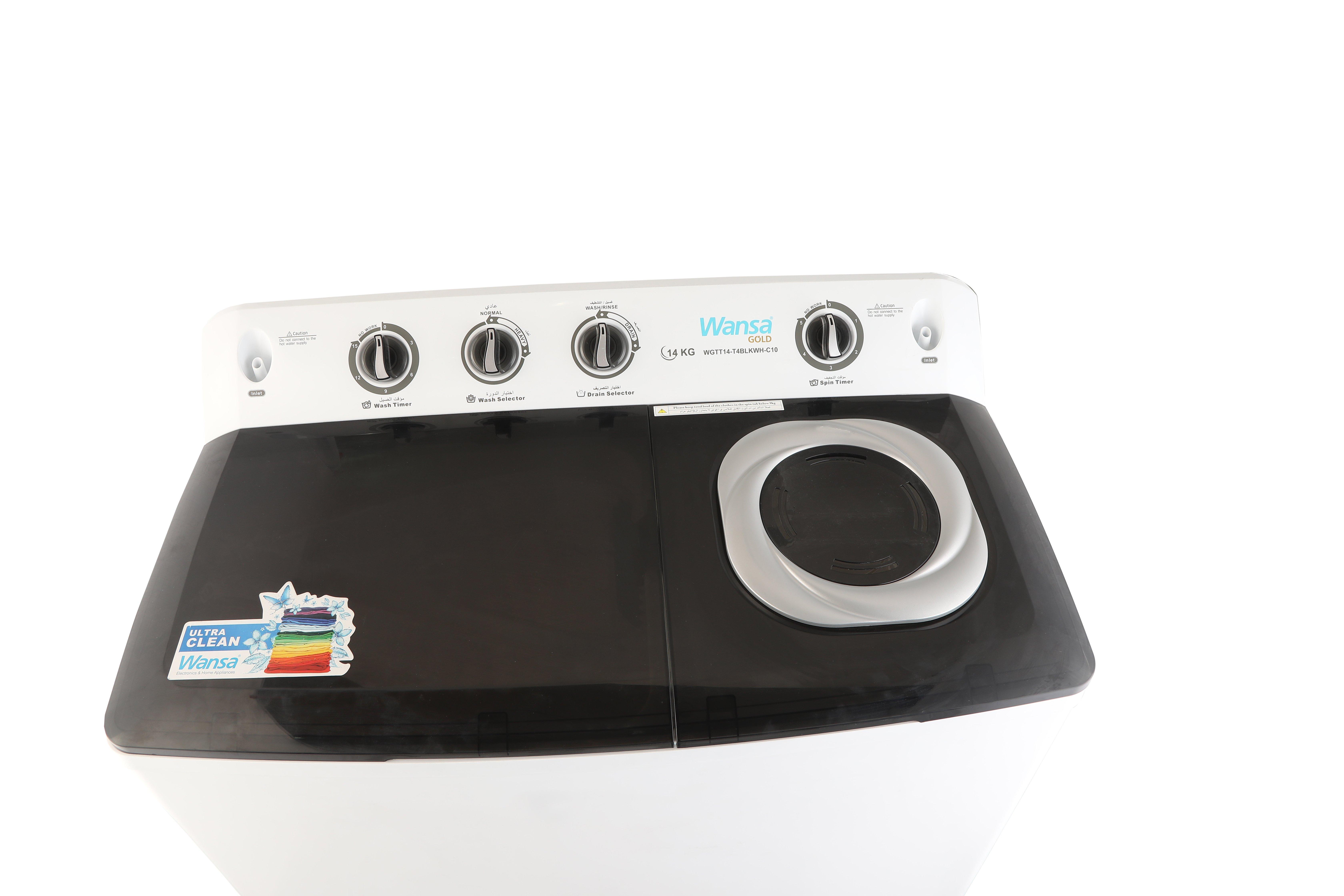 غسالة بحوضين من ونسا جولد، سعة غسيل 14 كجم، سعة تجفيف 9 كجم، WGTT14-T4BLKWH-C10 - أبيض/أسود