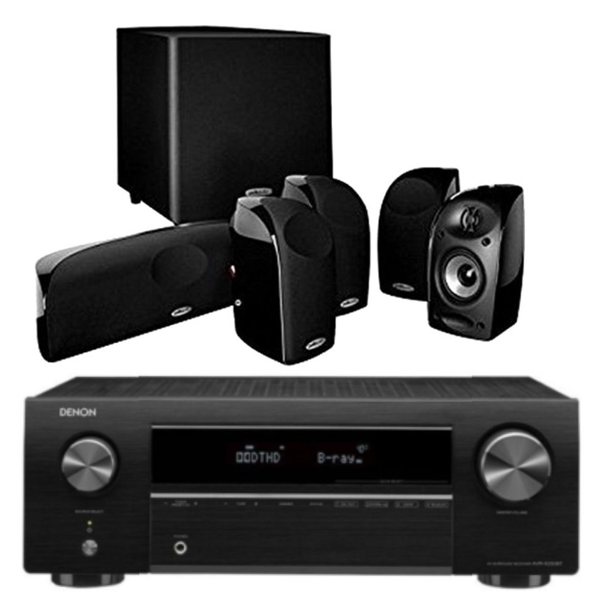 Polk Audio 5.1 Speaker System - TL1600 + Denon 5.1 Channel 130W 4K Ultra HD Audio Video Receiver - AVRX250BT