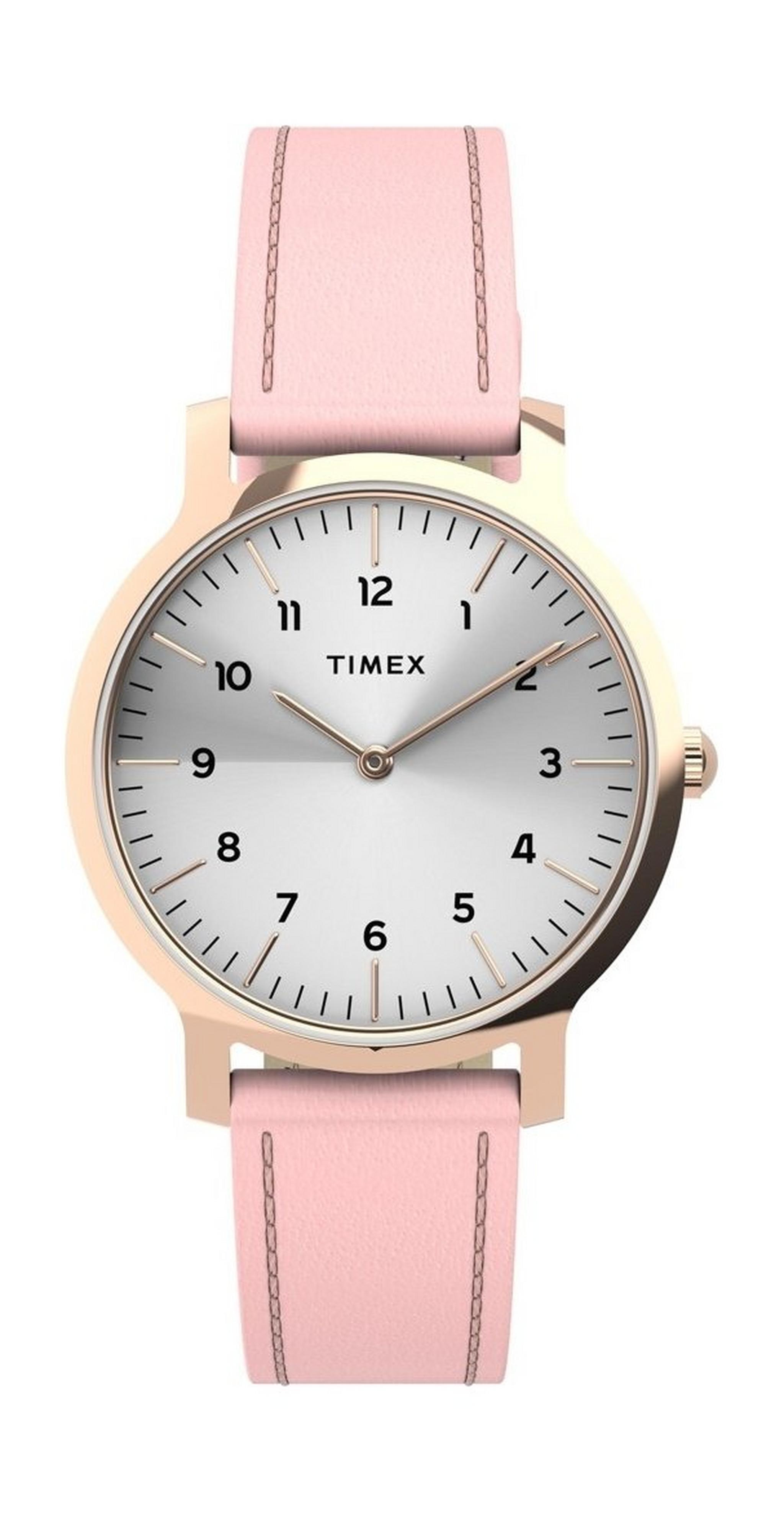 Timex 34mm Casual Ladies Analog Leather Watch (TW2U22700) - Pink