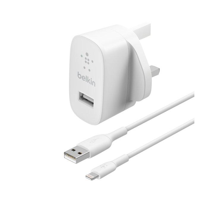 Buy Belkin boost charge usb-a 12w wall charger + lightning cable - white in Kuwait