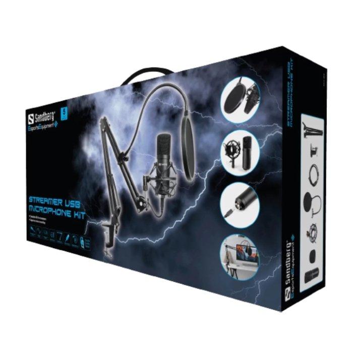 حزمة ميكروفون ستريمر للألعاب بإتصال يو-اس-بي من ساندبرغ - أسود