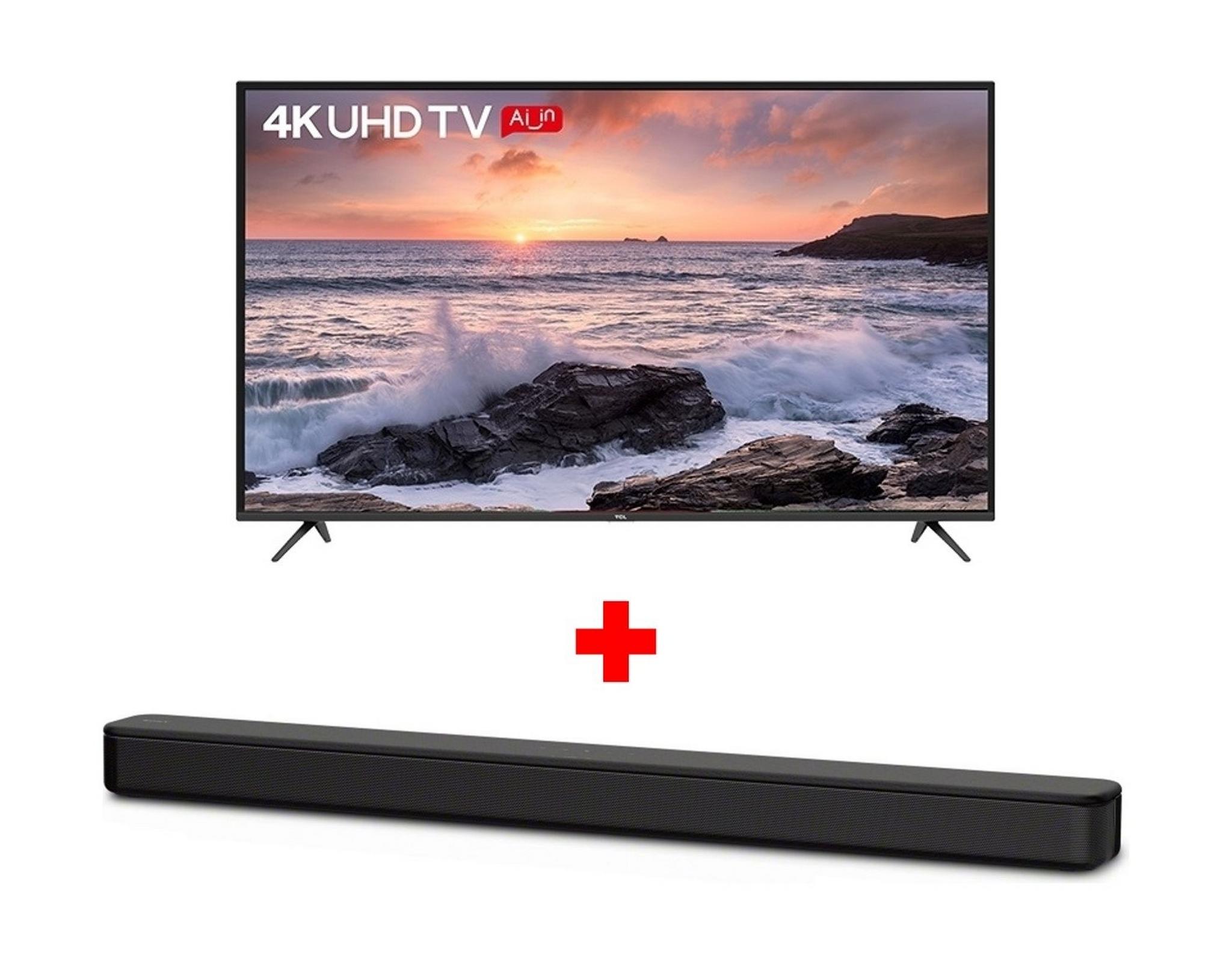 TCL TV 65 inch UHD Smart LED - (L65P65US) + Sony 120W Soundbar (HT-S100F) - Black