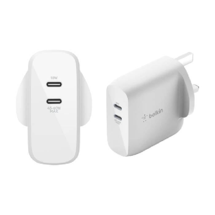 Belkin Boost Charge Dual USB-C PD GAN Wall Charger 63W – (WCH003myWH)