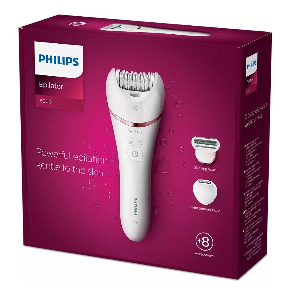 ماكينة إزالة الشعر رطب وجاف من فيليبس، 2 إعدادات للسرعة، 8 ملحقات، BRE720/01 - أبيض