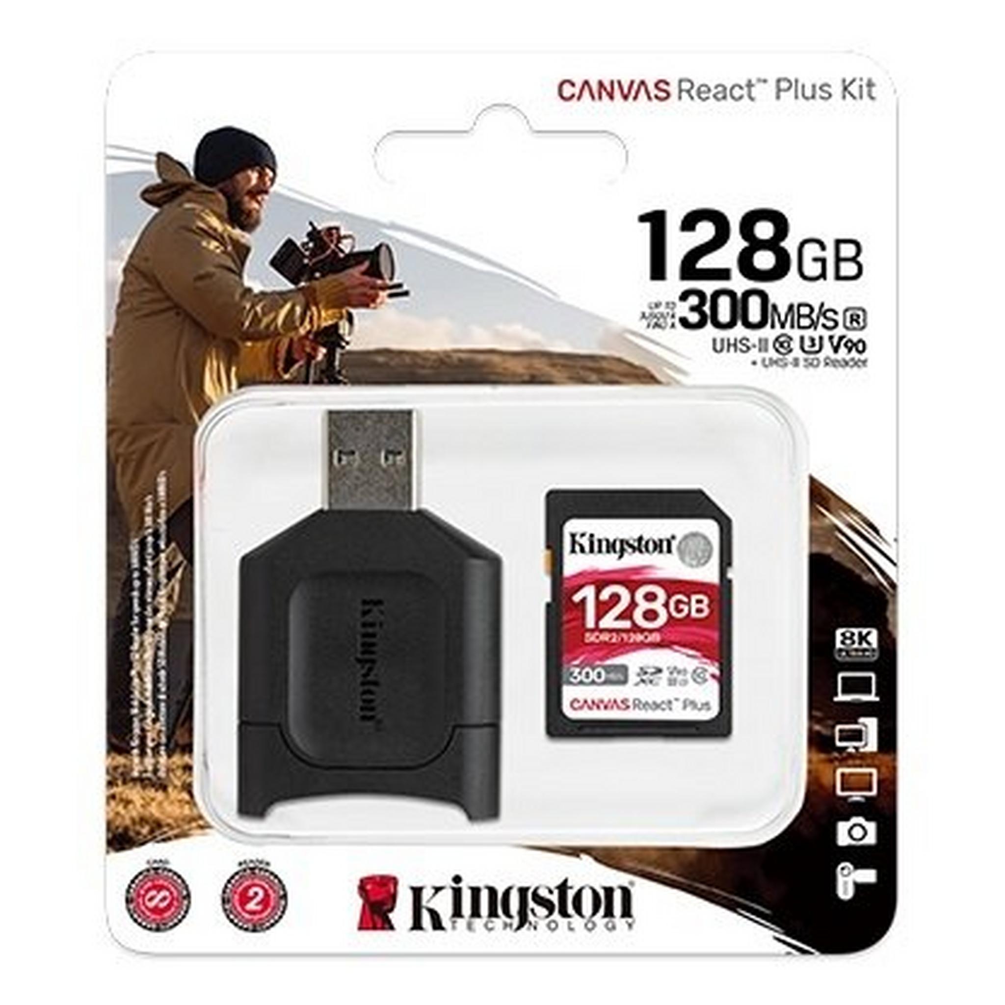 Kingston Canvas React Plus Memory Card 128GB SDXC+SDR2 300R/260W UHS-II+ SD Reader