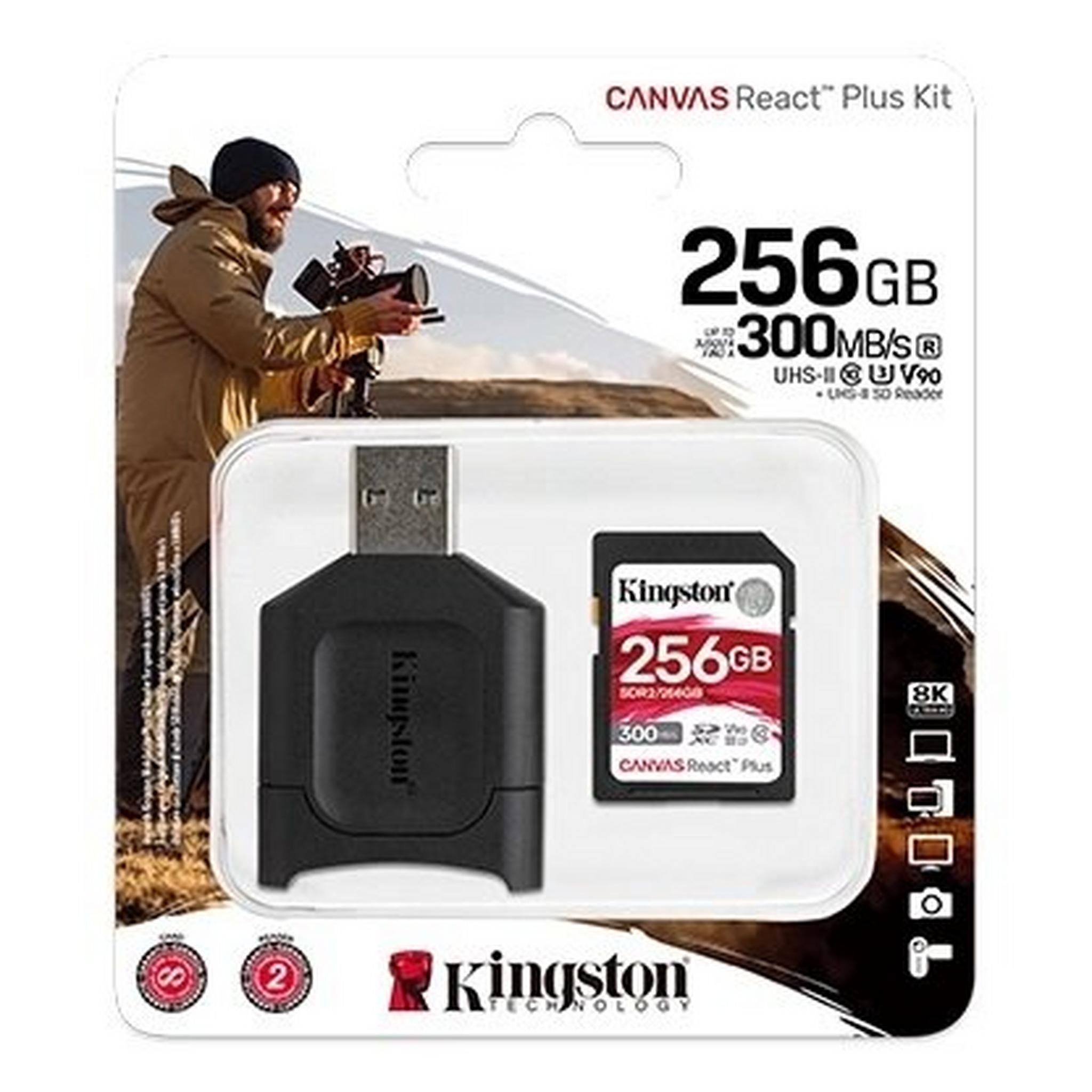Kingston Canvas React Plus Memory Card 256GB SDXC+SDR2 300R/260W UHS-II+ SD Reader