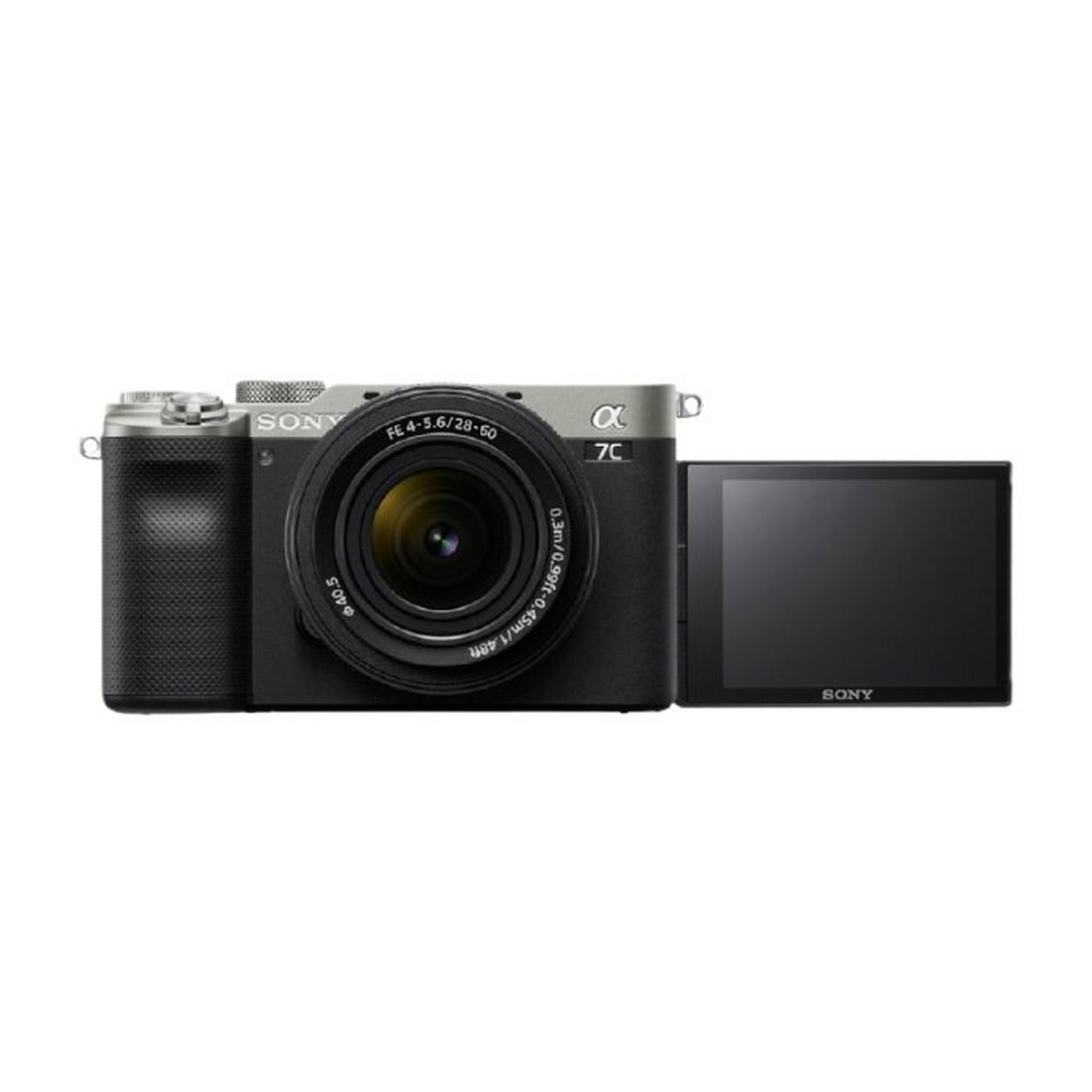 كاميرا ألفا 7C الصغيرة الحجم ذات الإطار الكامل بدون مرآة + عدسة FE مقاس 28-60 مم F4-5.6 - فضي