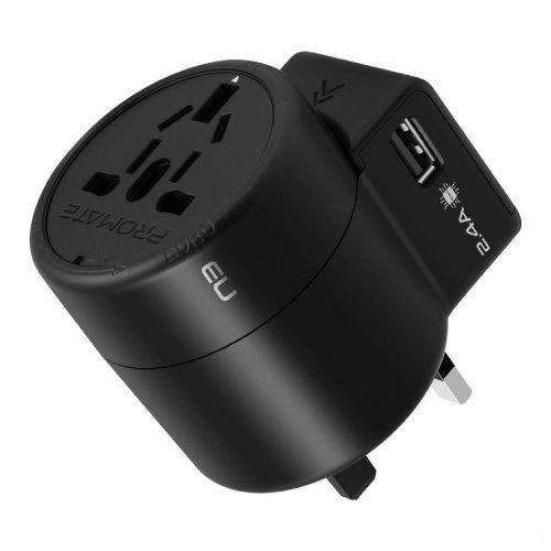 Promate Twist 2-USB AC Travel Adapter - Black