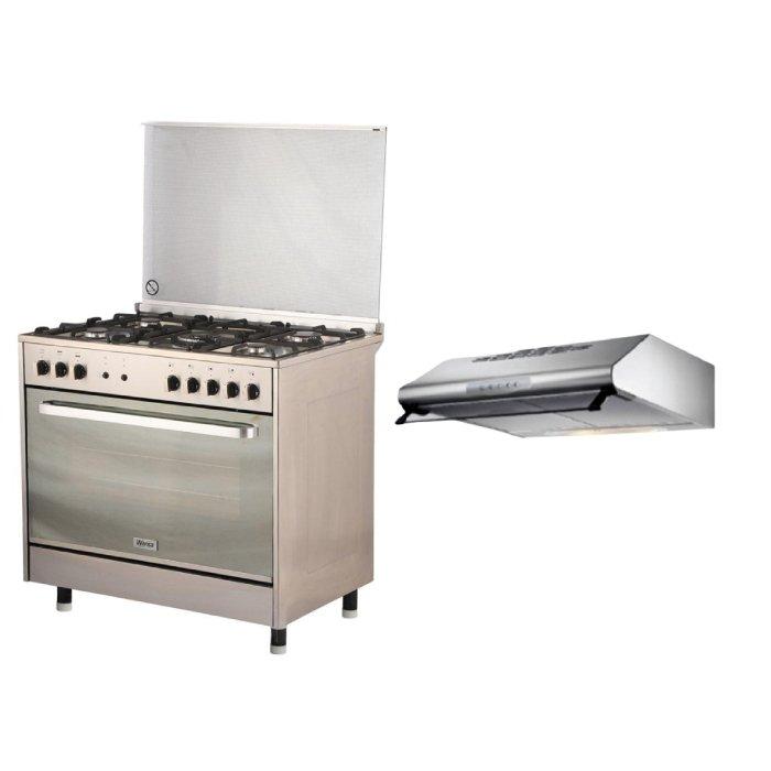 طباخ الغاز ونسا ٩٠ × ٦٠ - ستانلس ستيل (WCI9502124XA) + شفاط طباخ سفلي بحجم 90 سم من لاجيرمانيا - ستانليس ستيل (K90TUSX / 19)