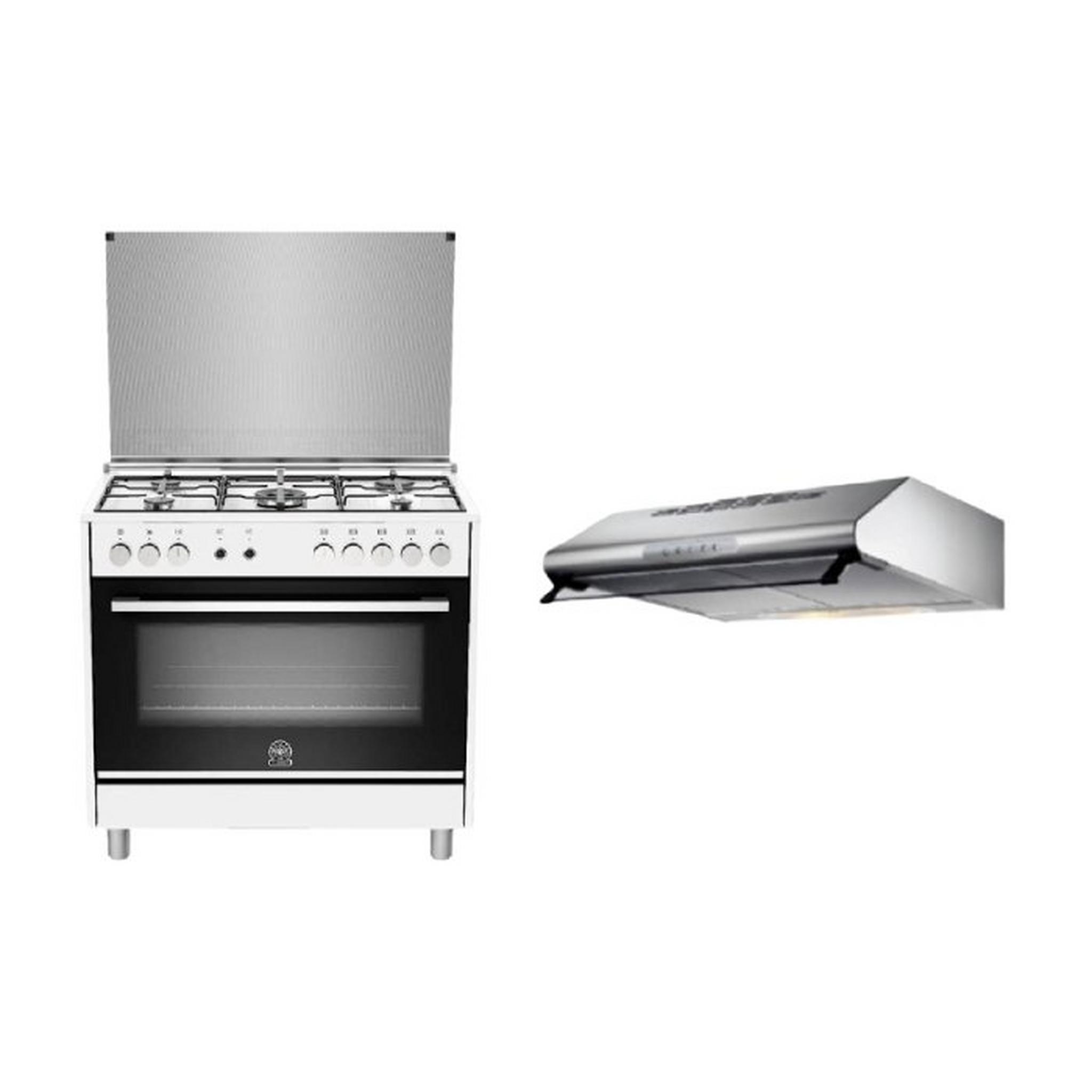 Lagermania 90x60CM 5 Burners Gas Cooker With Oven (TUS95C31DW) + Lagermania 90cm Under-Cabinet Cooker Hood