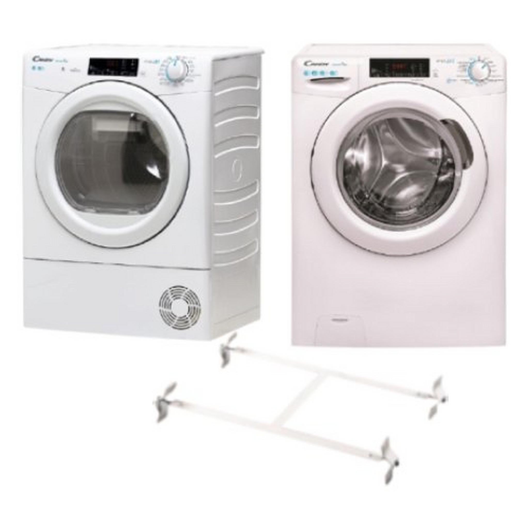 Candy 10KG Front Load Wifi Washing Machine (CSO 14105T3) - White + Candy 10Kg Dryer Condenser - (CSO C10TE-19) + Wansa Washer and Dryer Stacking Unit - Stainless Steel