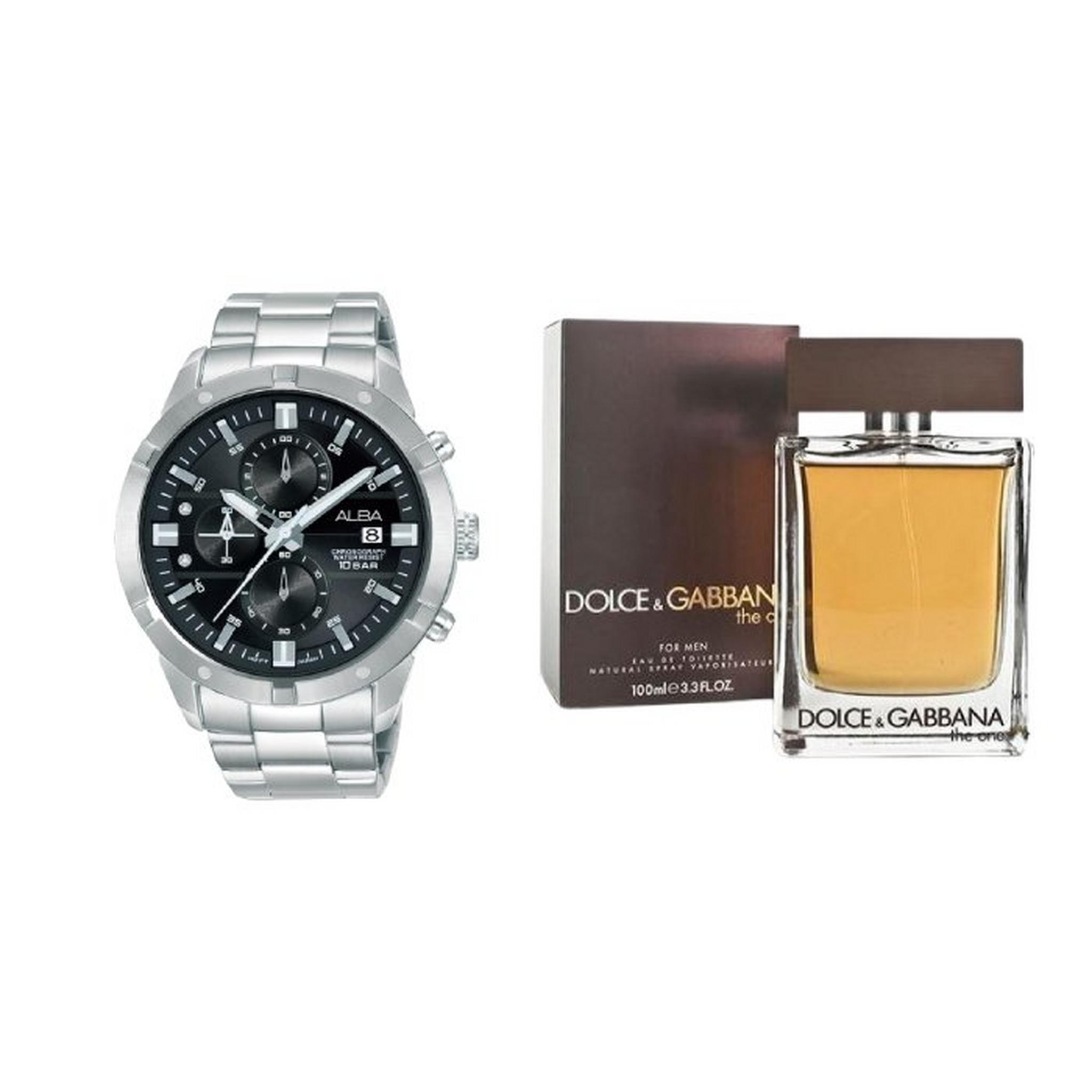 Alba 44mm Gent's Chronograph Sports Metal Watch + Dolce & Gabbana The One - Eau de Toilette 100 ml + Alba Gift Watch Box