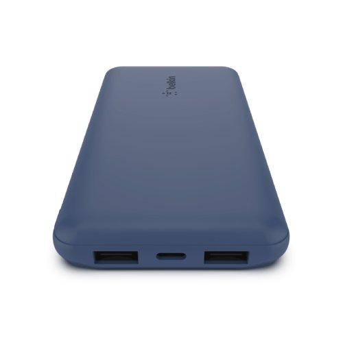 بطارية شحن خارجية سعة 10000 مللي أمبير، قوة 15 واط + كابل يو اس بي -ايه إلى يو اس بي -سي من بلكين - أزرق