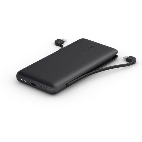 Buy Belkin 10000mah power bank with integrated usb-c + lightning cables - black in Saudi Arabia