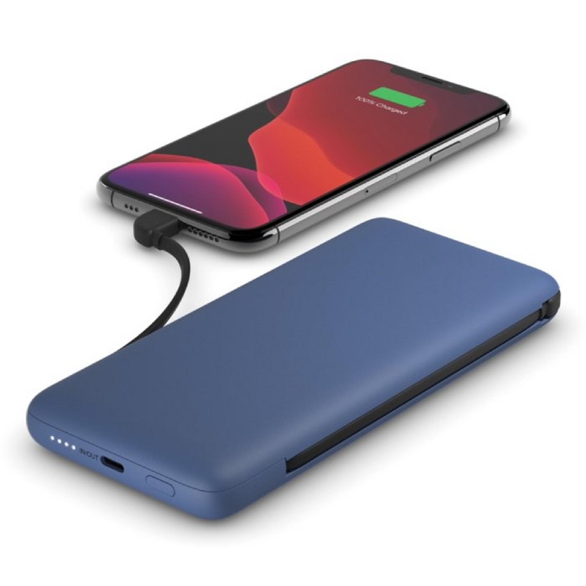 Belkin 10000mAh Power Bank with Integrated USB-C + Lightning Cable - Blue