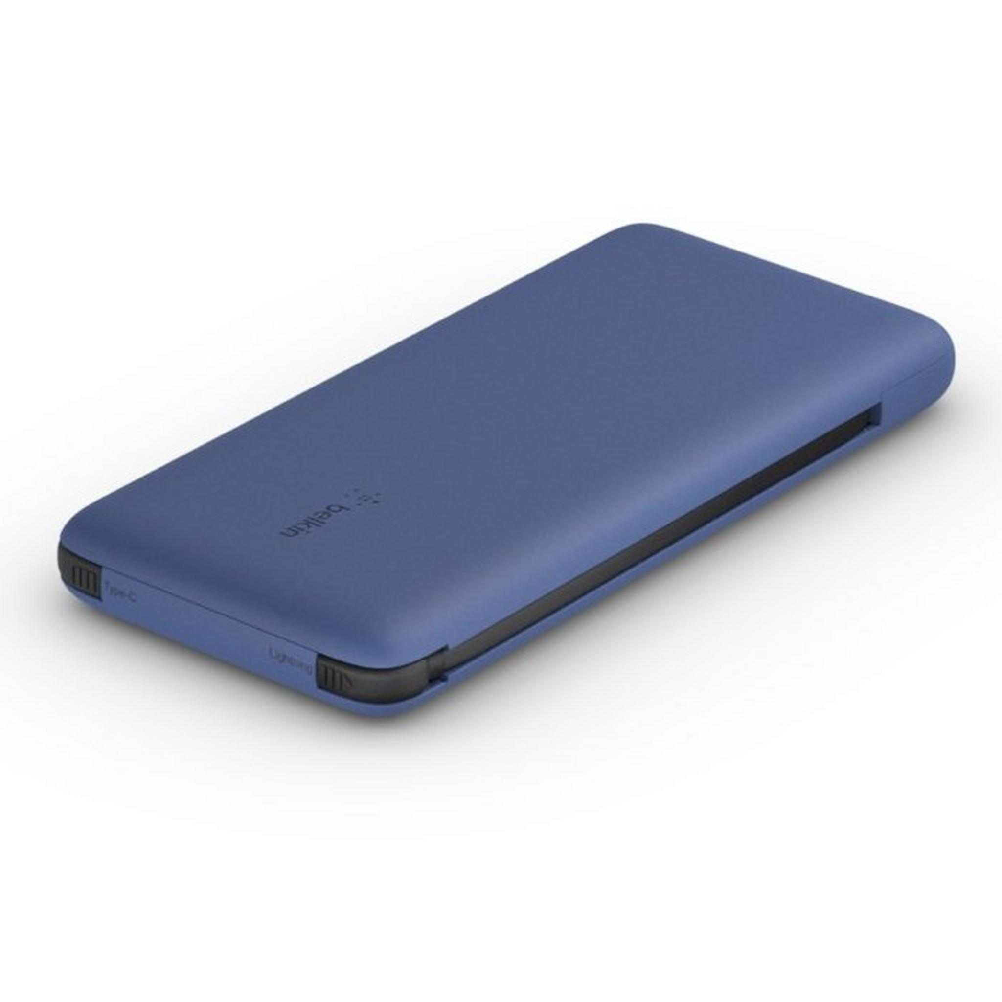 Belkin 10000mAh Power Bank with Integrated USB-C + Lightning Cable - Blue