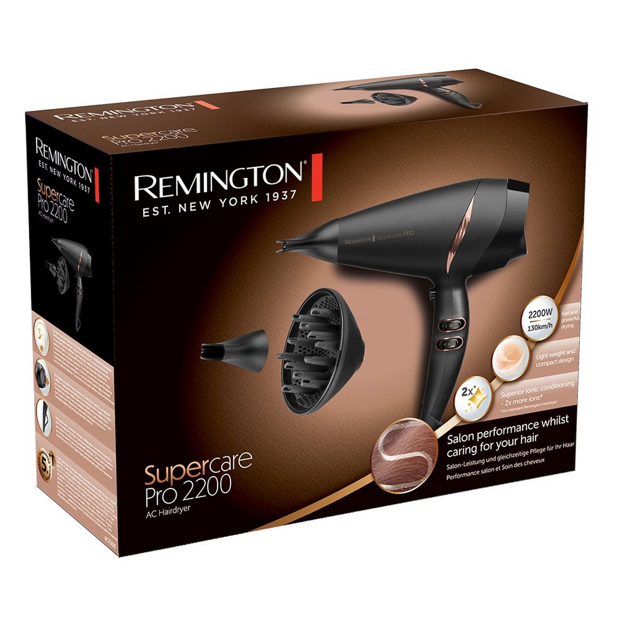 Remington Supercare Pro Hairdryer, 2200W , 3 Heat Settings, AC7200 - Black