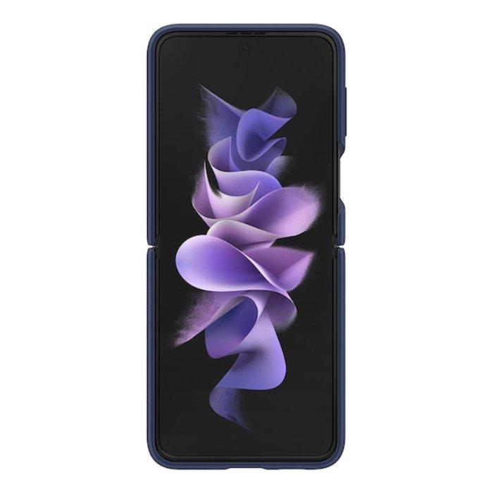 غطاء هاتف سامسونج جالاكسي زيد فليب 3 5 جي من السيليكون مع حلقة - أزرق 