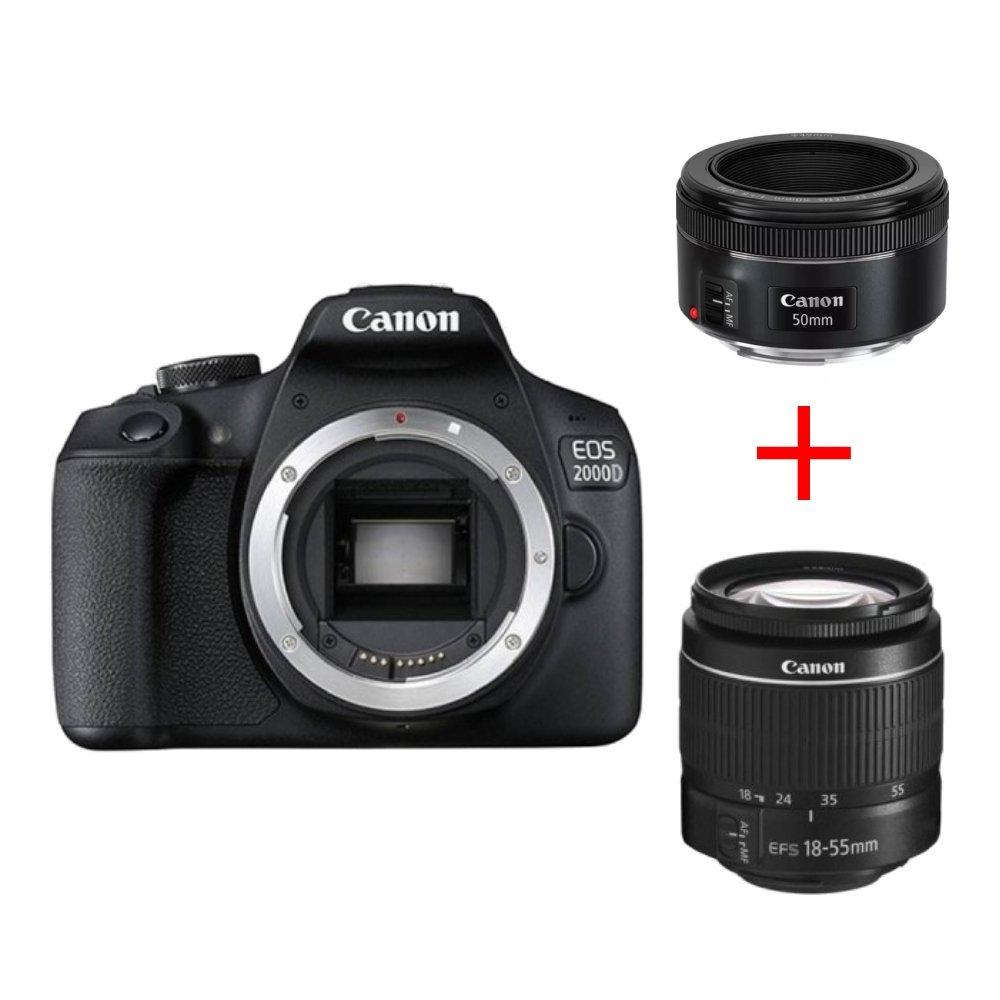 Canon EOS 2000D DSLR Camera with 18-55mm, 75-300mm, & 50mm Canon