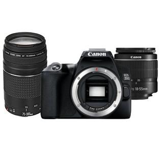 اشتري كاميرا كانون eos 250d الرقمية + عدسة 18-55 ملم + عدسة 75-300 ملم  - أسود في الكويت