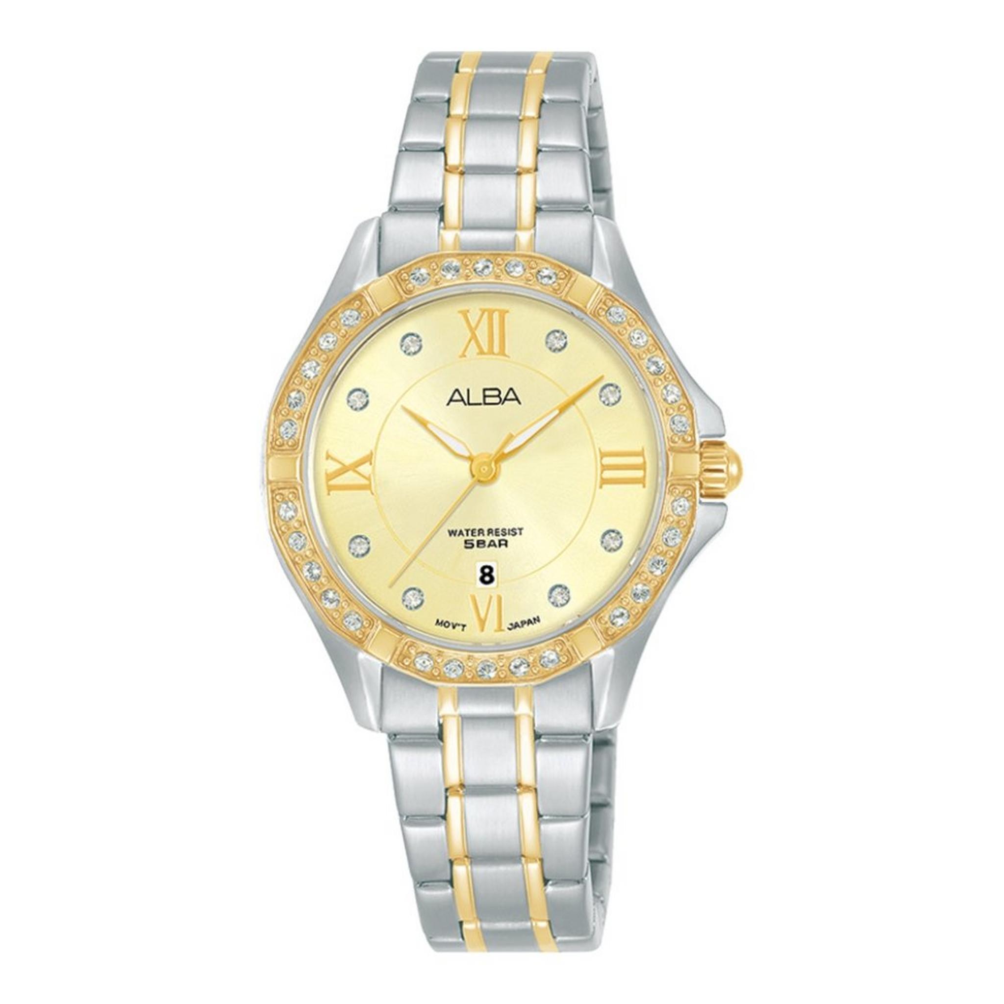 ساعة ألبا العصرية بعرض تناظري وبحجم 30 ملم للنساء بحزام معدني  - AH7X82X1