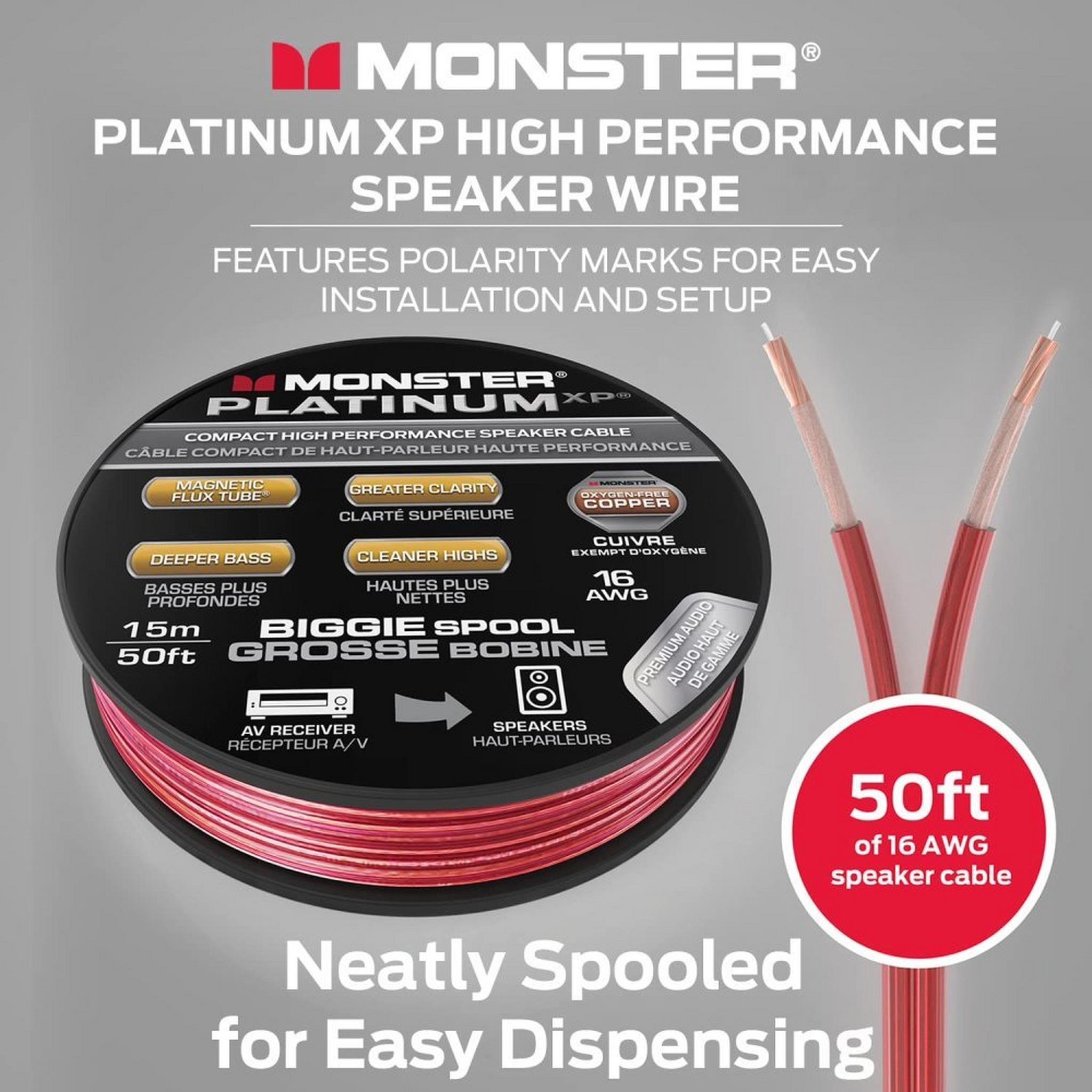 Monster Platinum 16 AWG XP Clear Jacket and Magnetic Flux Tube Speaker Wire Cable Spool, 30M
