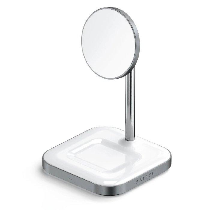 شاحن 2 في 1 مغناطيسي لاسلكي للايفون و ايربودز مع ستاند من ساتشي - رمادي