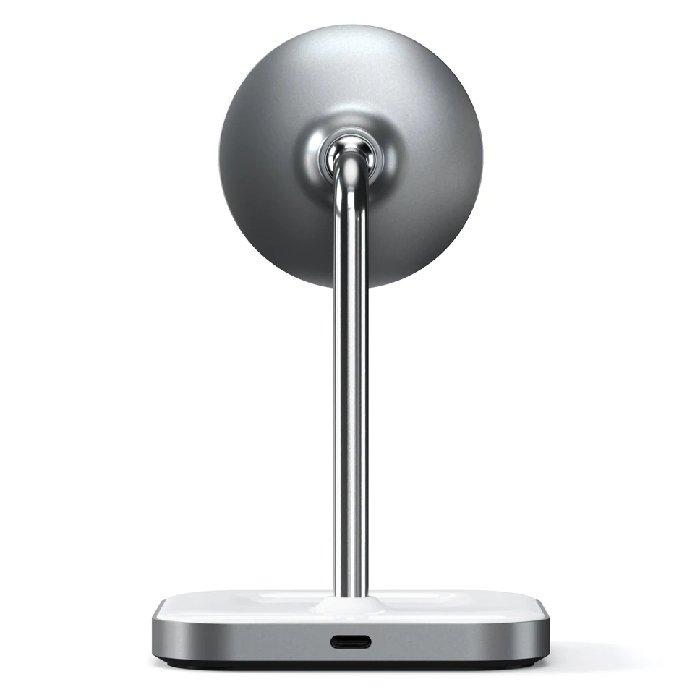 شاحن 2 في 1 مغناطيسي لاسلكي للايفون و ايربودز مع ستاند من ساتشي - رمادي