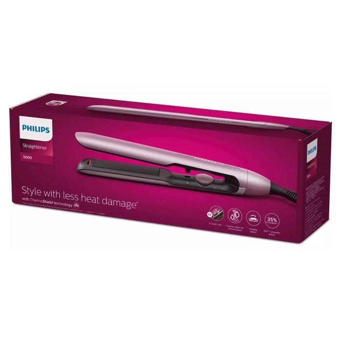 Philips 5000 Series Hair Straightener with Heat Protection and 2X Ionic Care, 12 Heat Settings, BHS530/03 - Metallic Pink