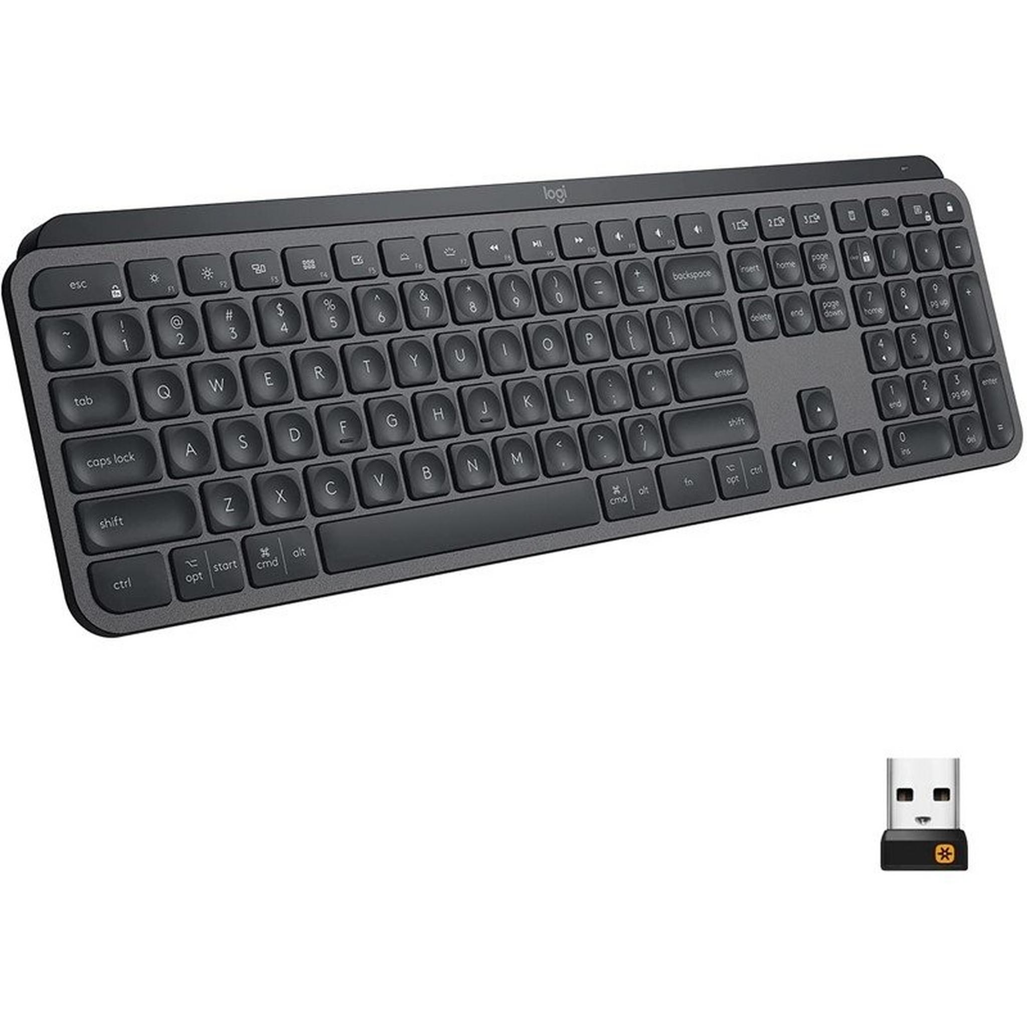لوحة مفاتيح لوجيتك MX Keys عربية مضيئة لاسلكية متطورة مزودة بلوحة رقمية - جرافيت