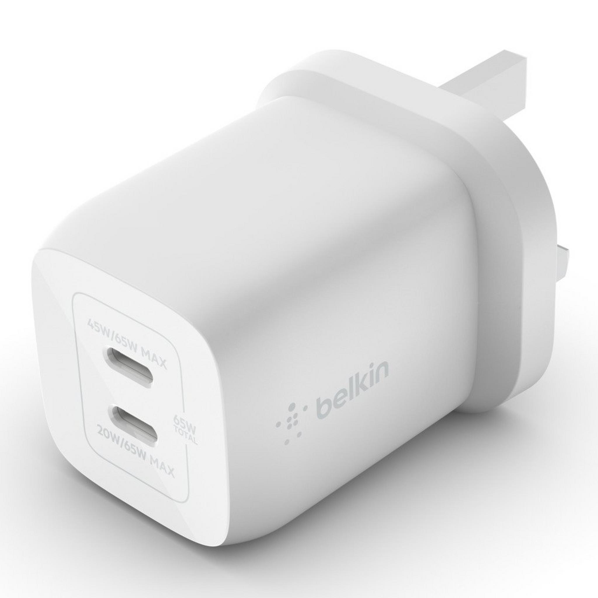 Belkin Dual USB-C GaN Wall Charger with PPS 65W + USB-C to USB-C Cable - 2m