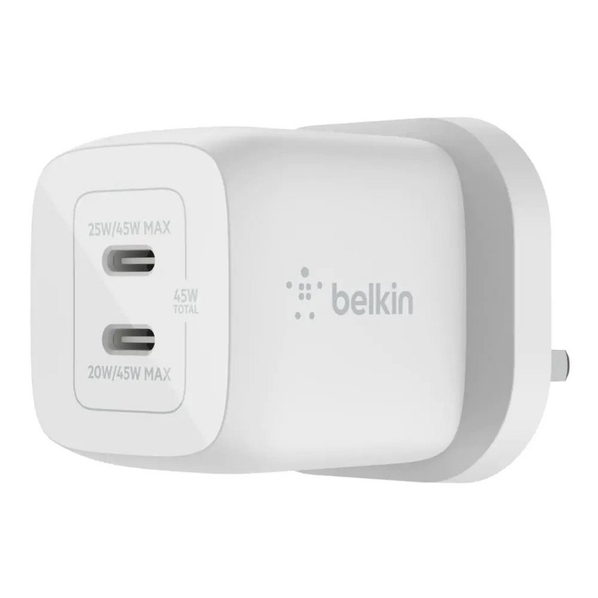Belkin Dual USB-C 45W Wall Charger With PPA - White