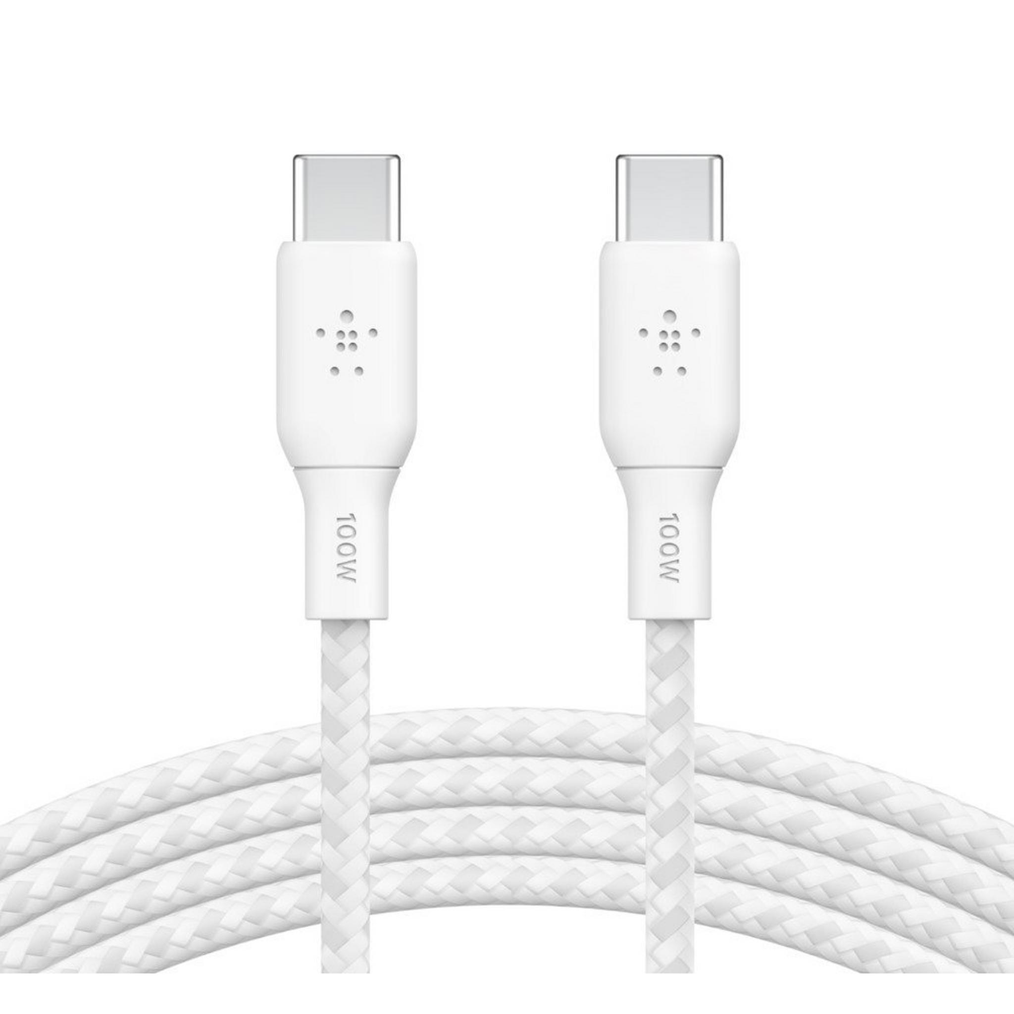 Belkin 100W Braided USB-C to C 3m Cable - White