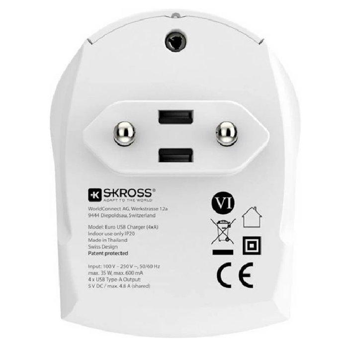 Skross EU USB Charger, 4 Type A Ports, 1302422 - White