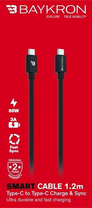 Buy Baykron 1. 2m smart usb-c to usb-c fast charging cable, 3. 0a black in Kuwait