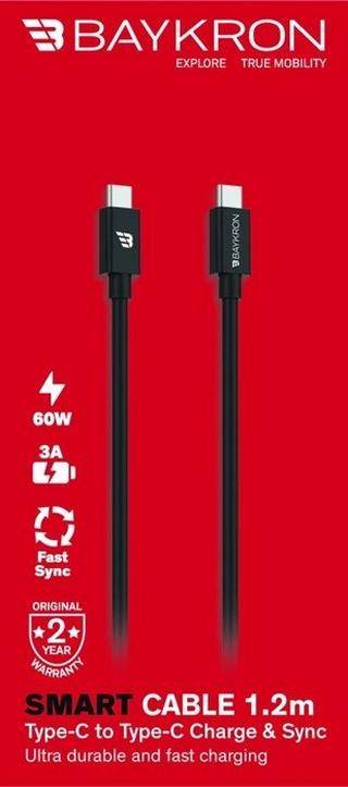 Buy Baykron 1. 2m smart usb-c to usb-c fast charging cable, 3. 0a black in Saudi Arabia